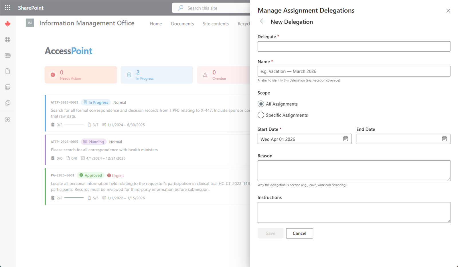 Delegation dialog